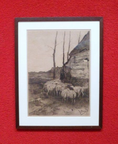 Verkocht.Mauve.Anton Mauve.1838-1888.Schapen bij de schaapskooi.